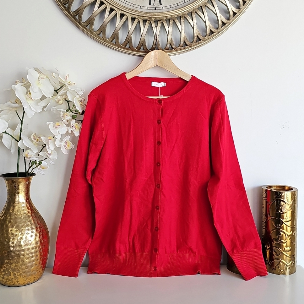 Halife Red Cardigan Sweater Women Long Sleeve Sweater Buttons Down XL